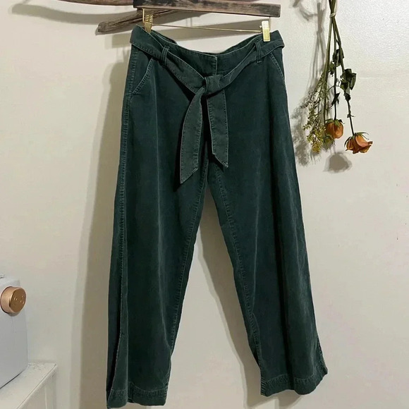 Soft Green Corduroy Wide Leg Crop Ankle Baggy Boho Mod Lounge Preppy Pants